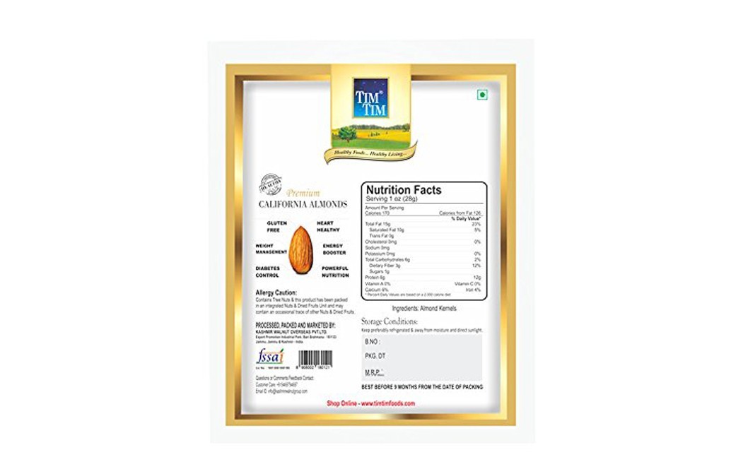 Tim Tim Premium California Almonds    Box  200 grams
